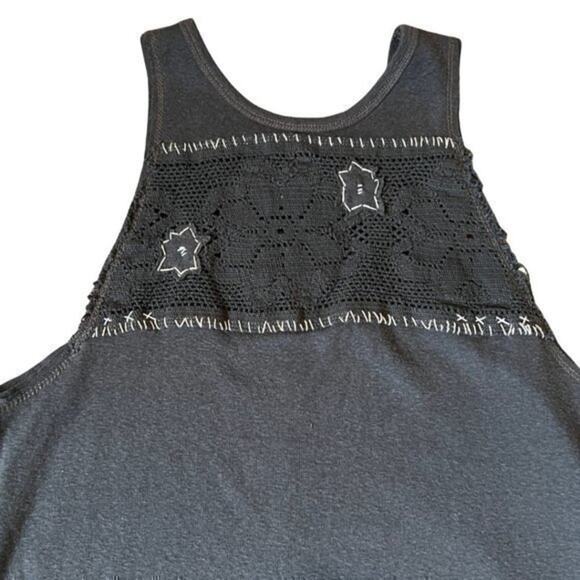 Free People We The Free Charcoal Tank Top with Flower Embroidered Details -Small - Picture 2 of 11